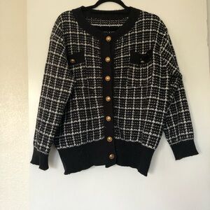 SHEIN Black and White Cardigan Sweater with V-Neck